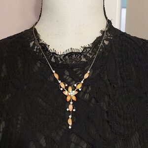 Christina's Collection Dainty Y Drop Necklace Sparkly Rhinestones Silver Tone